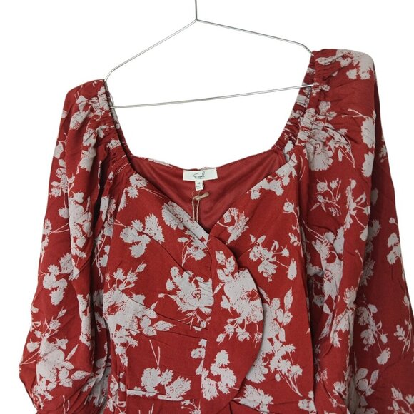 Easel Red Floral Dress Sweetheart Neckline Bubble Sleeve Ruched Bodice SZ L - Picture 6 of 13